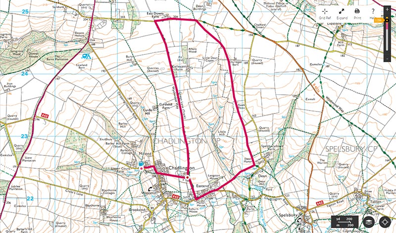 Map of circular walk, The Green Lane